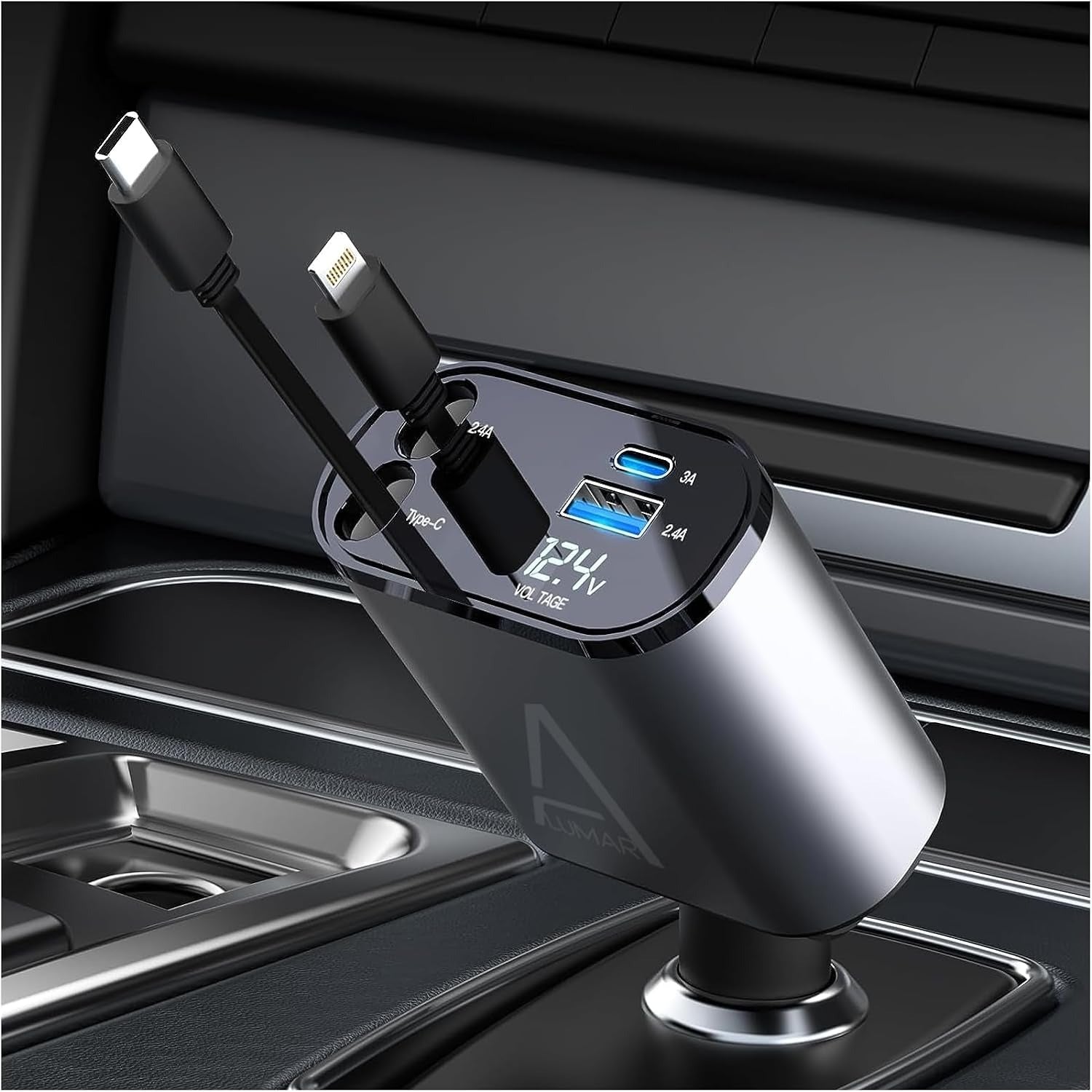 4 Fast Charging Ports with 80cm Retractable Cables